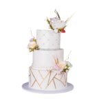 Geometric Golden Line Wedding Cake