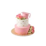 Elegant Pink Floral Two-Tier Graduation Cake