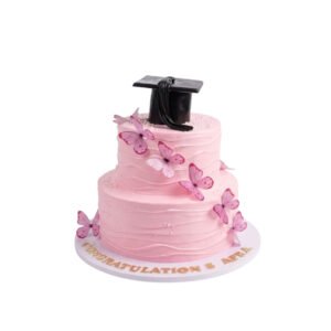 2 Tier Pink Butterfly Graduation Cake