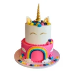 Two-Tier Rainbow Unicorn Cake