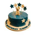 White Teddy Bear Blue Cake