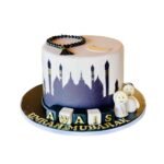 Elegant Mosque Silhouette Umrah Mubarak Cake