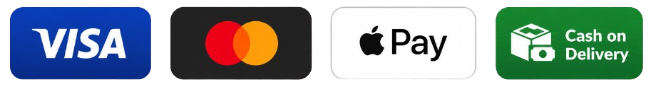 Accepted payment methods: Visa, Mastercard, Apple Pay, Cash on Delivery